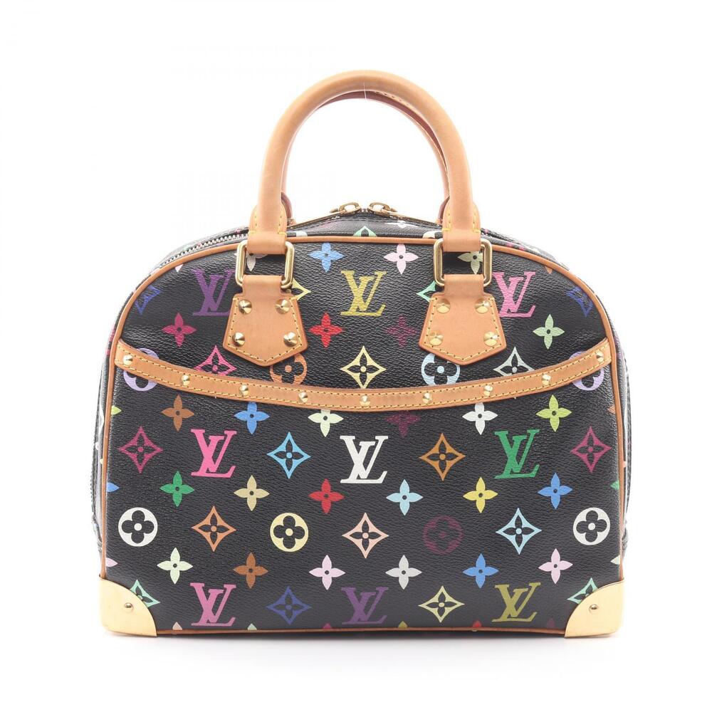 Louis Vuitton Trouville Handbag Canvas Leather Monogram Multicolor Black